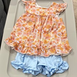 Charming Floral Kids Dress Set with Blue Shorts